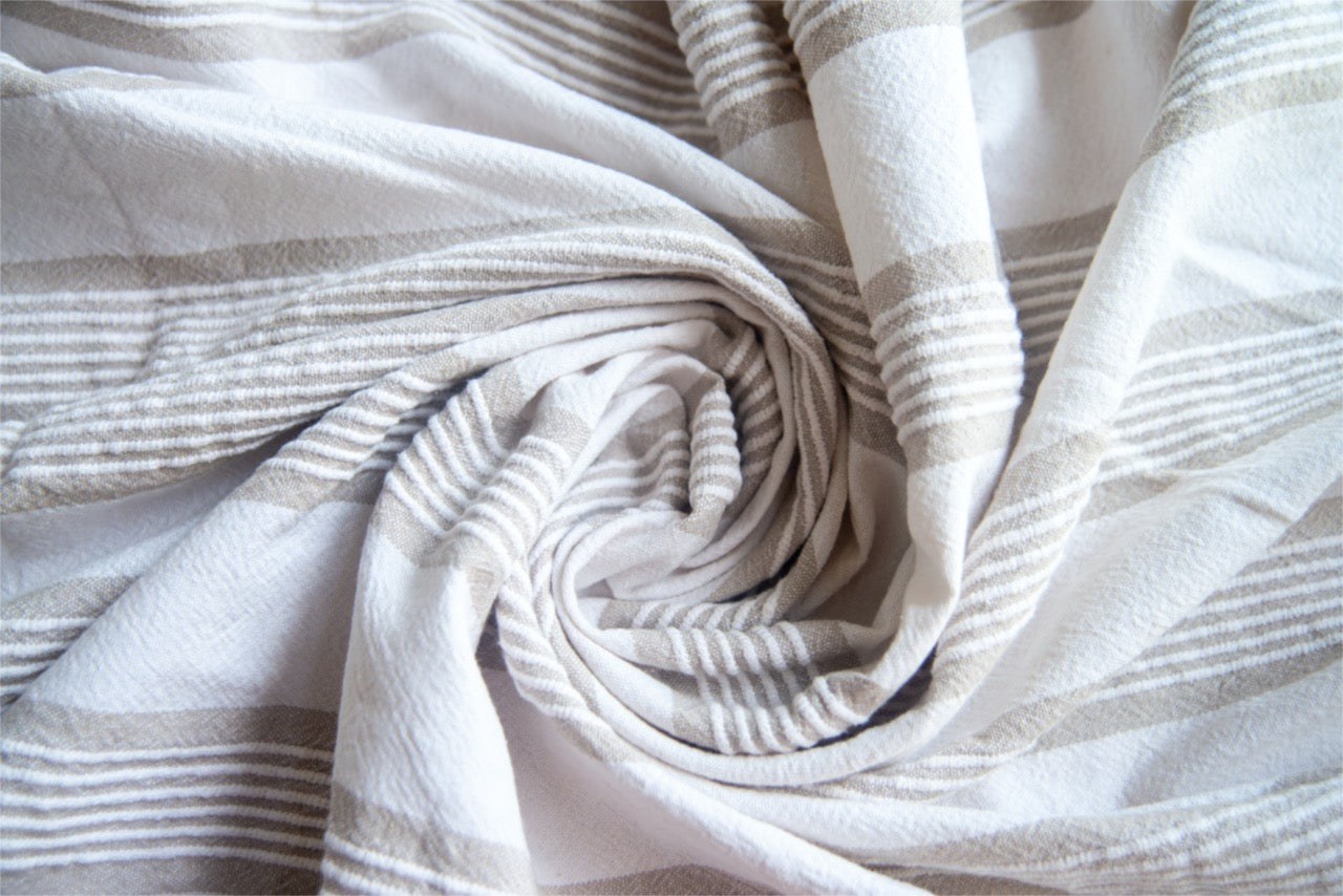 Textured Cotton - White and Beige Stripes