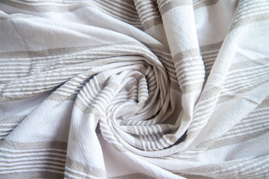 Textured Cotton - White and Beige Stripes