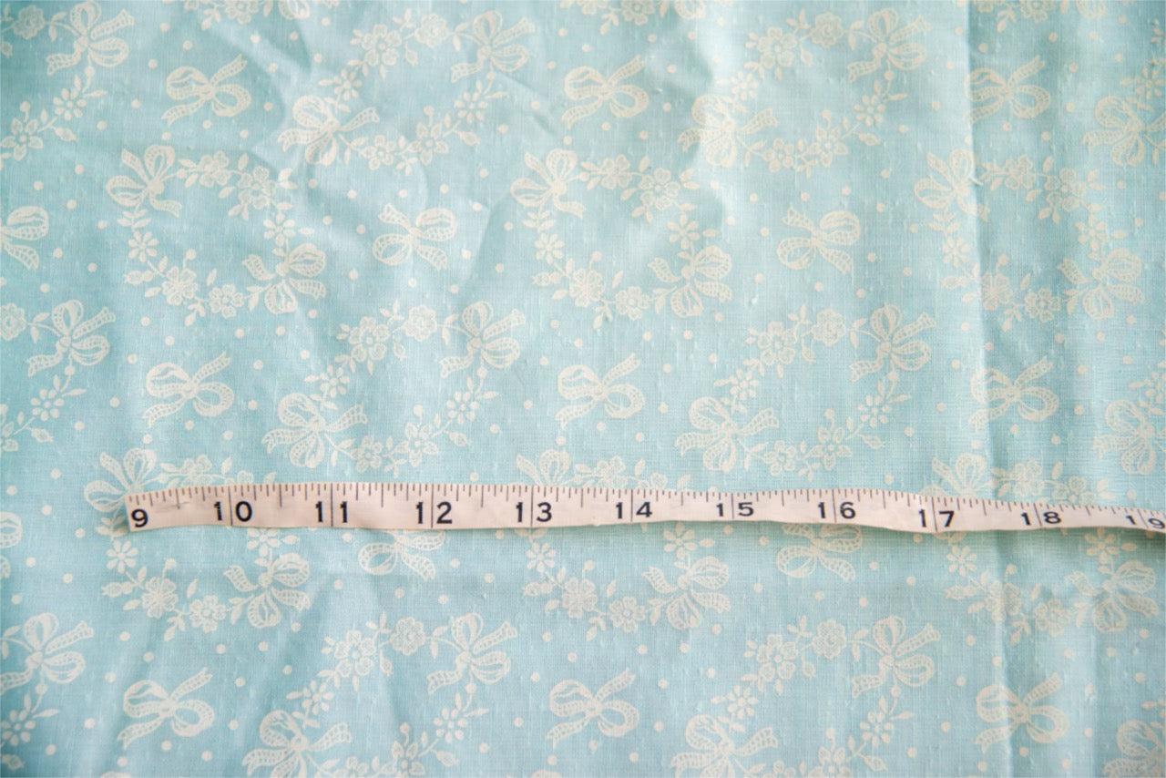 Slubby Cotton - Tiffany Blue + White Bow Print