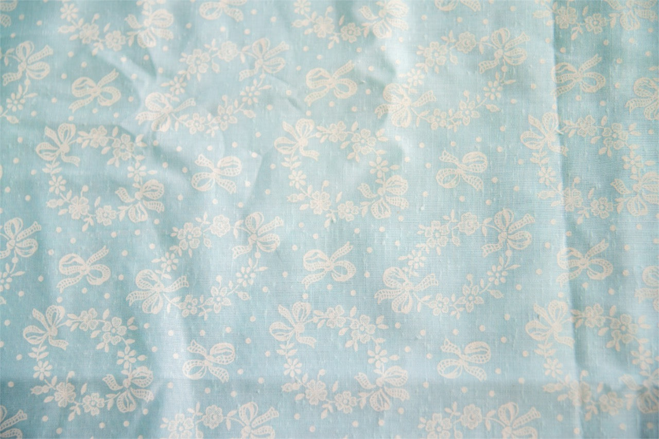 Slubby Cotton - Tiffany Blue + White Bow Print