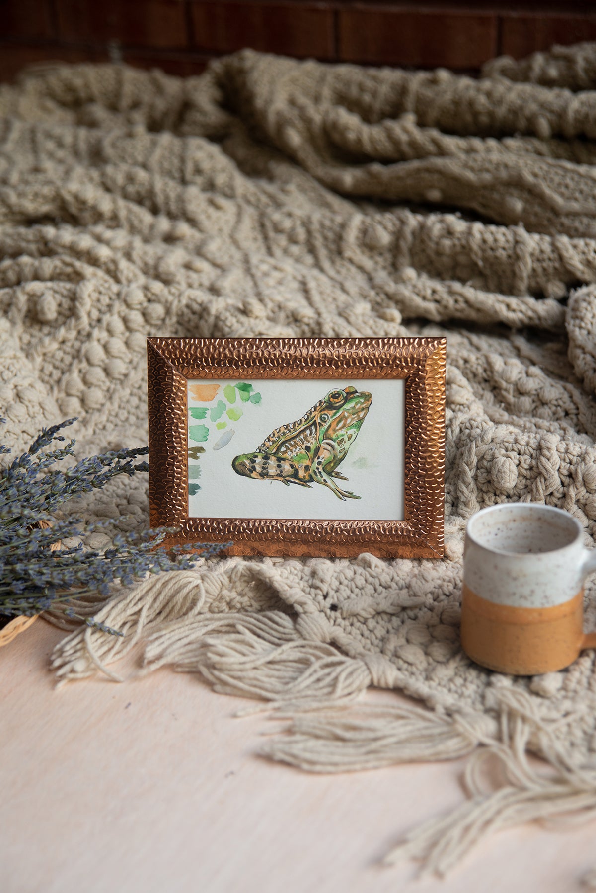 Original Watercolor Toad in Copper Frame