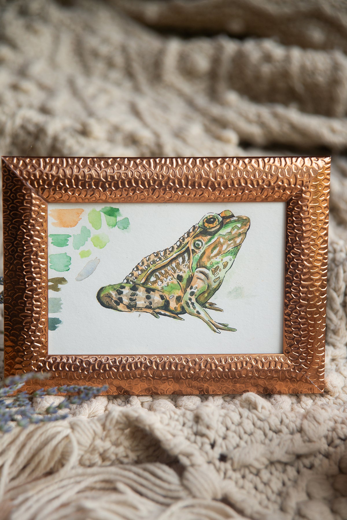 Original Watercolor Toad in Copper Frame