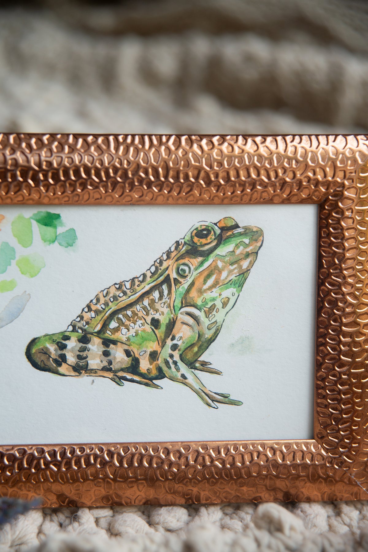 Original Watercolor Toad in Copper Frame