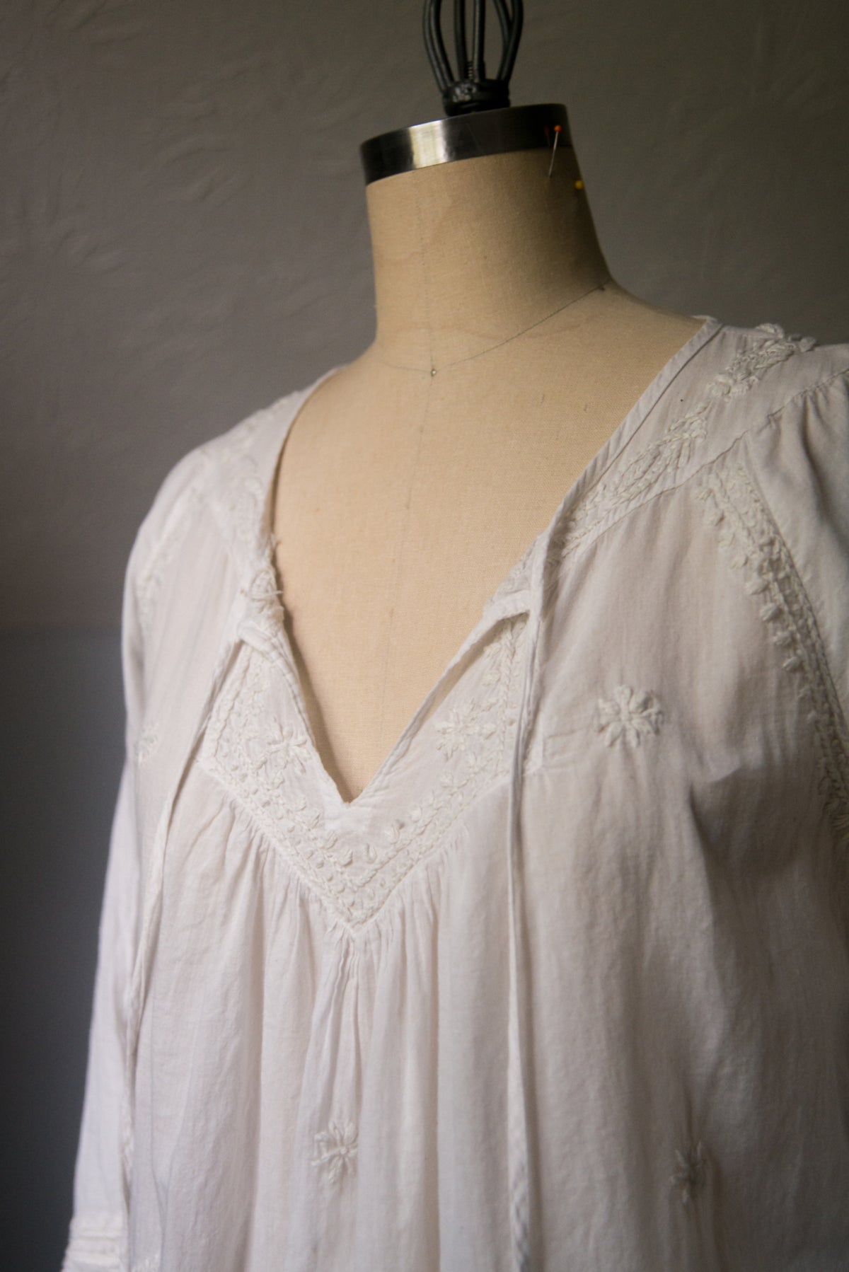Embroidered White Peasant Blouse - Small