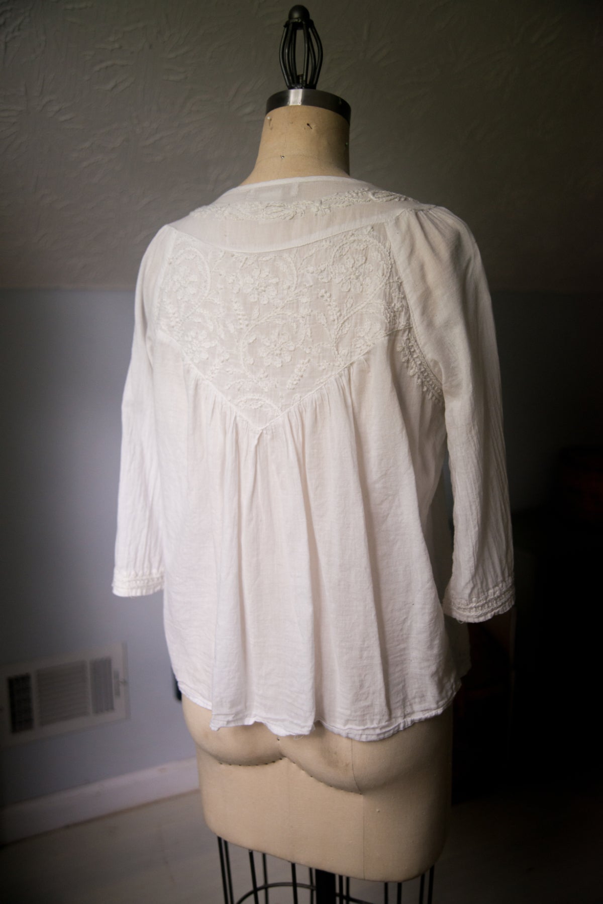 Embroidered White Peasant Blouse - Small