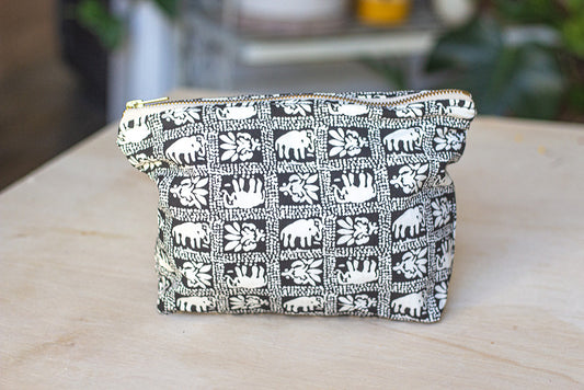 Zippered Pouch - Brown Elephant Print