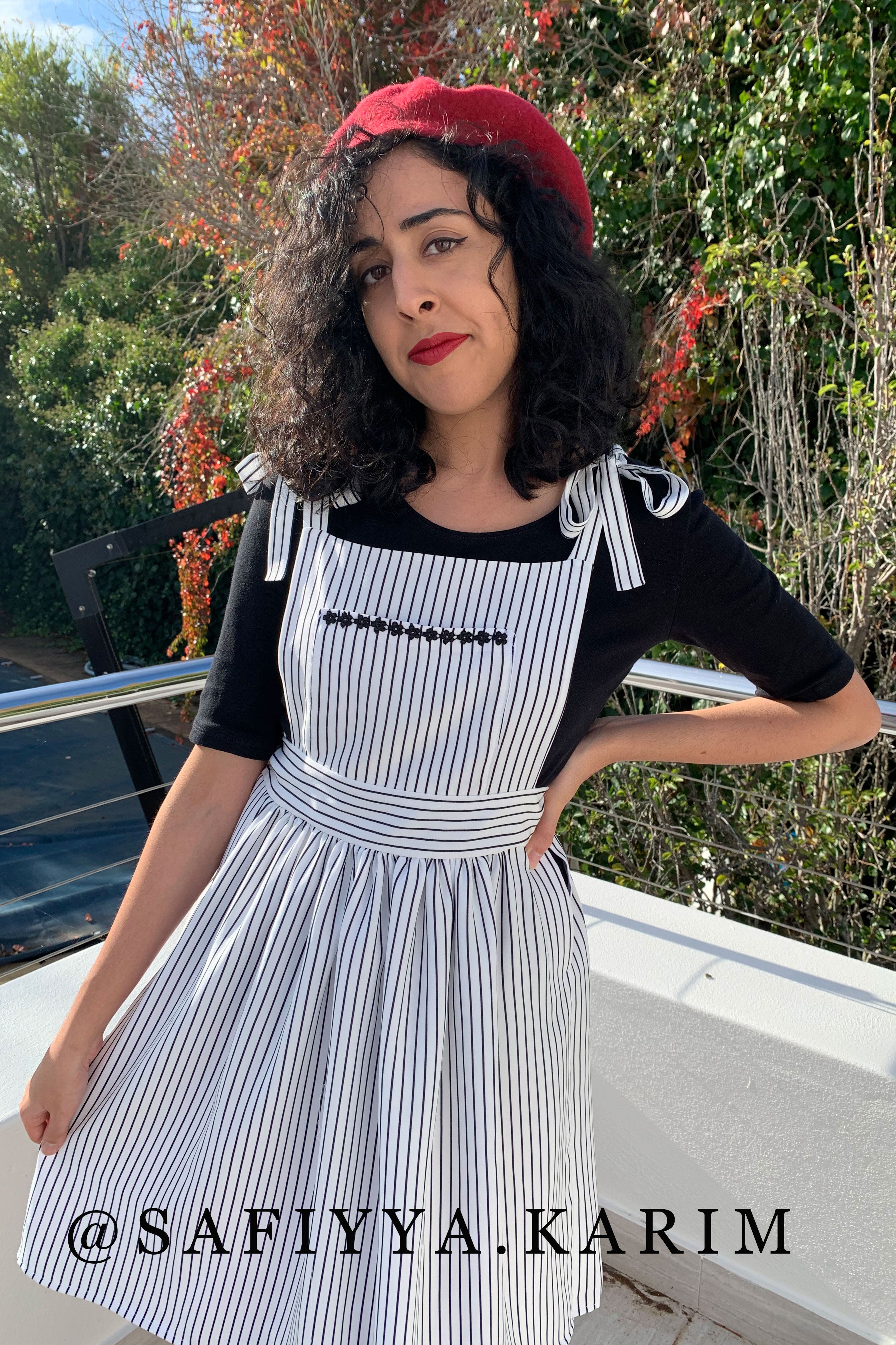 Black and white striped pinafore clearance dress